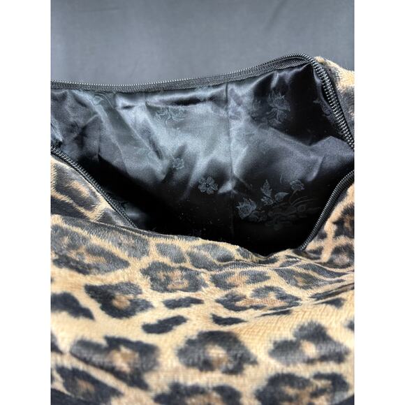 Leopard Print & Faux Black Leather Large Bag Handmade One of Kind Travel Case - Picture 6 of 6